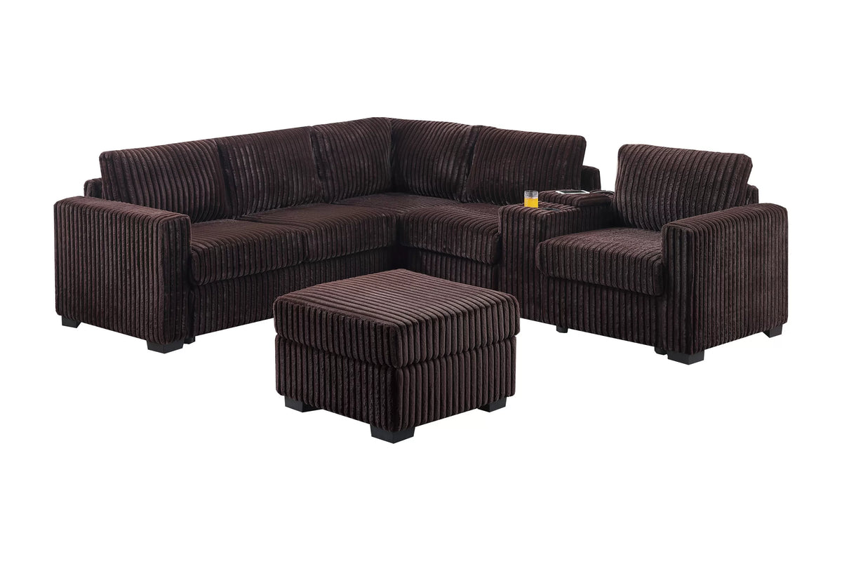 4-Piece Sectional Set W/ Ottoman – Coffee (F8345)