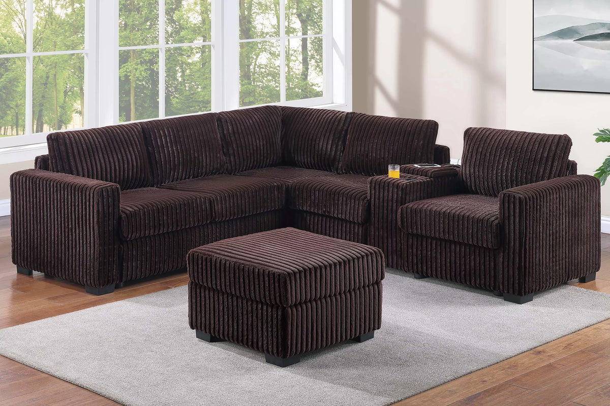 4-Piece Sectional Set W/ Ottoman – Coffee (F8345)