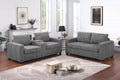 2-Piece Sofa Set – Sofa + Loveseat + Cup Holders + Console + Charging Station – Smoke (F8349)