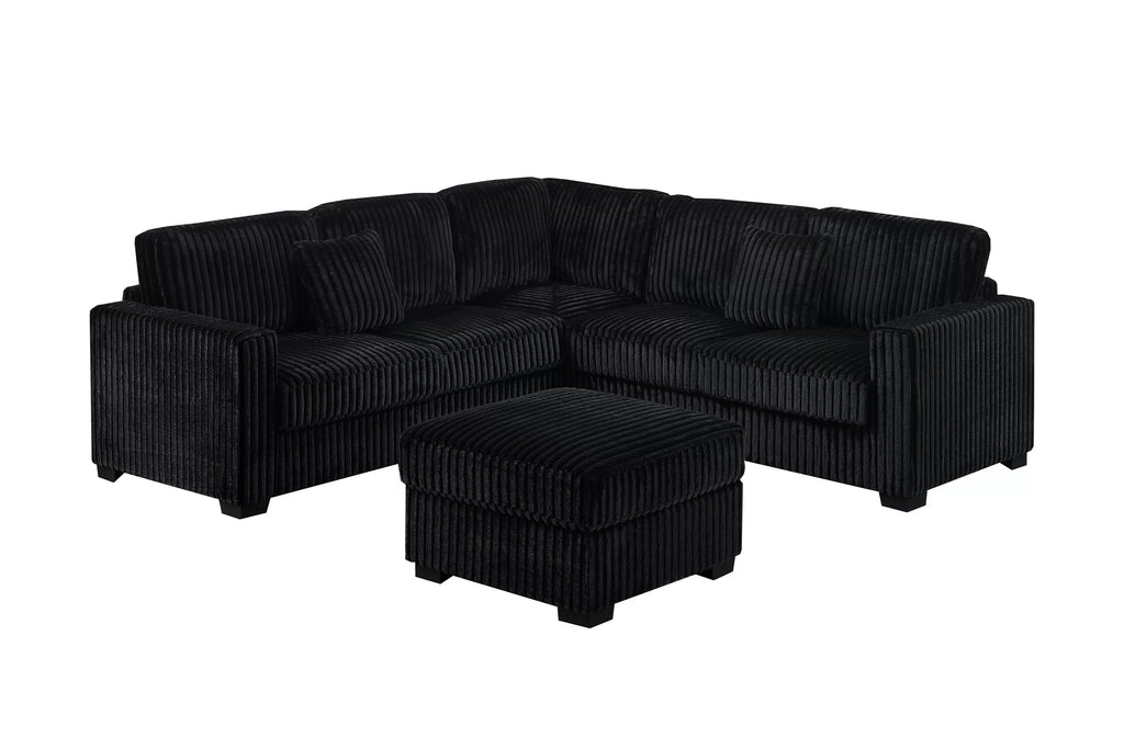 4-Piece Sectional Set – LAF Loveseat + RAF Loveseat + Corner Wedge + Cocktail Ottoman – Black (F8353)
