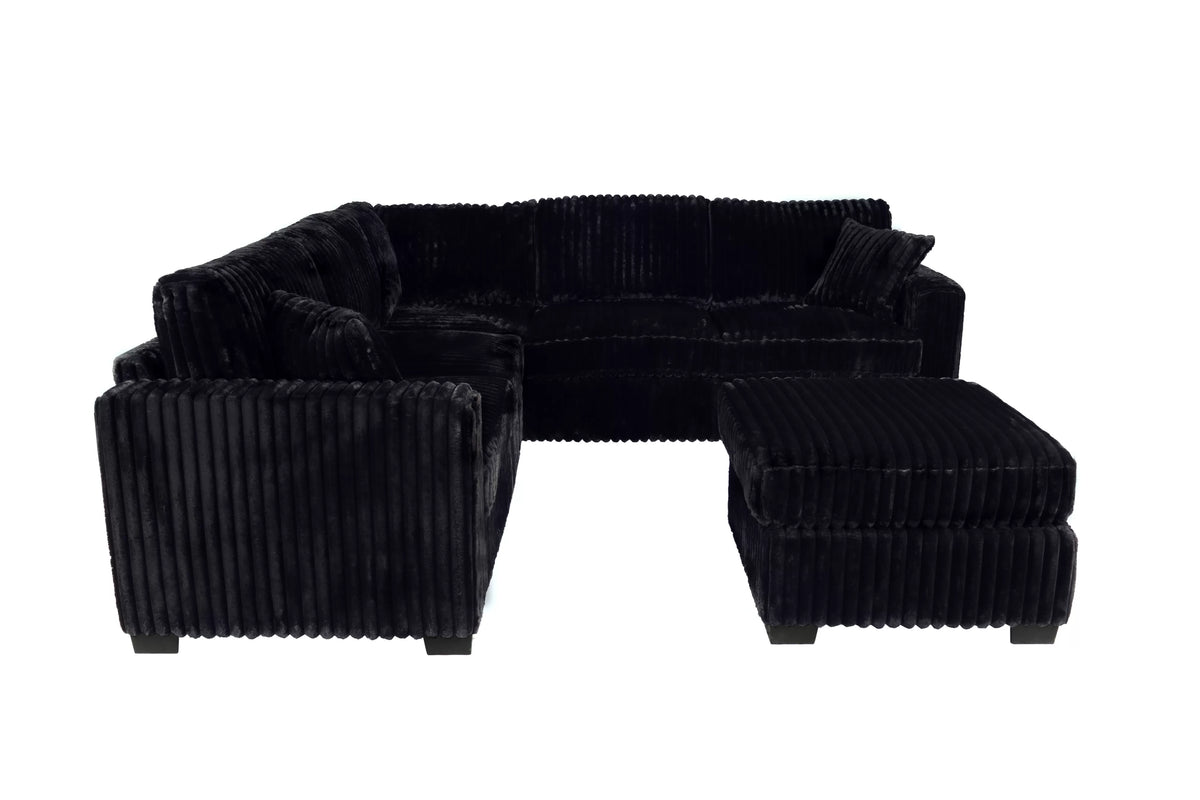 4-Piece Sectional Set – LAF Loveseat + RAF Loveseat + Corner Wedge + Cocktail Ottoman – Black (F8353)
