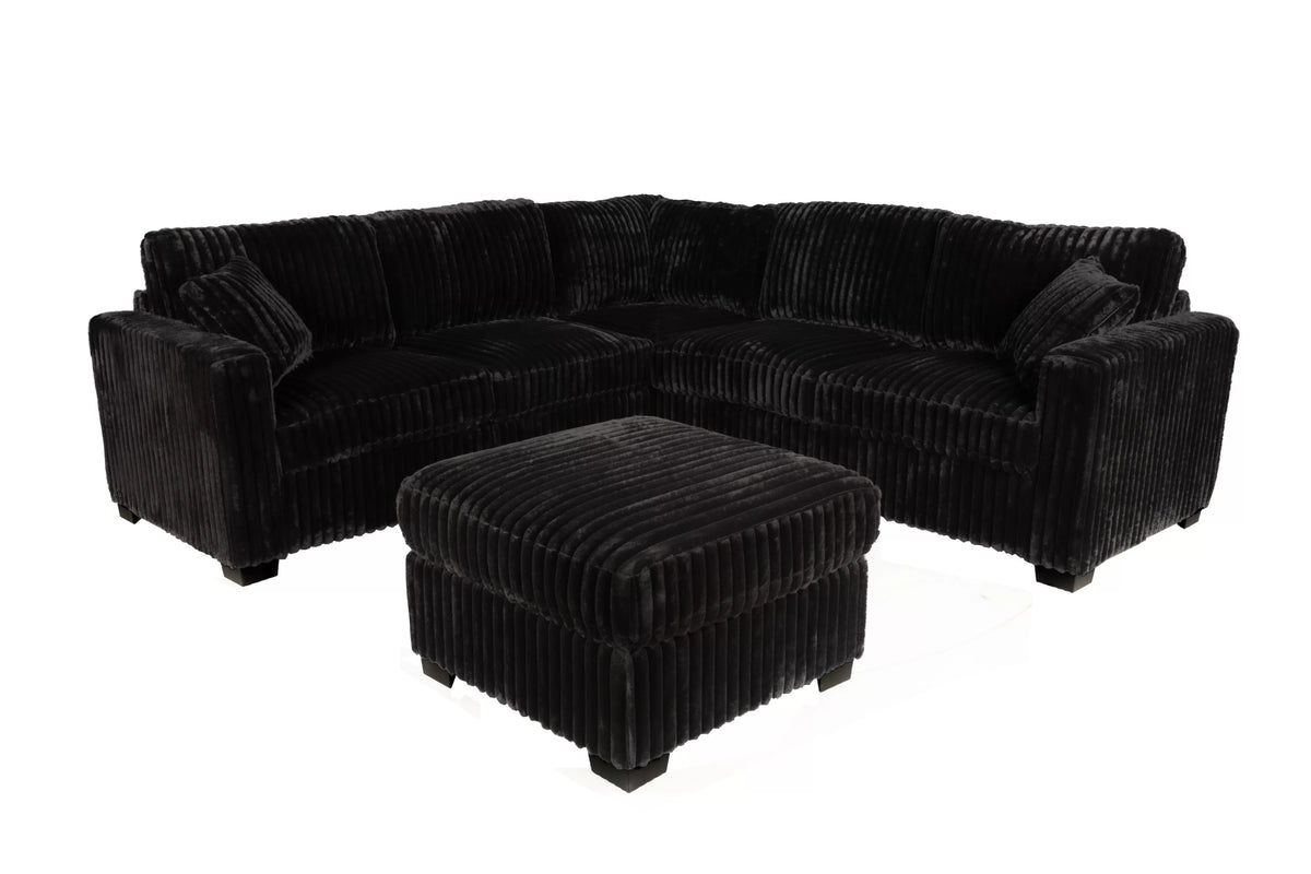 4-Piece Sectional Set – LAF Loveseat + RAF Loveseat + Corner Wedge + Cocktail Ottoman – Black (F8353)