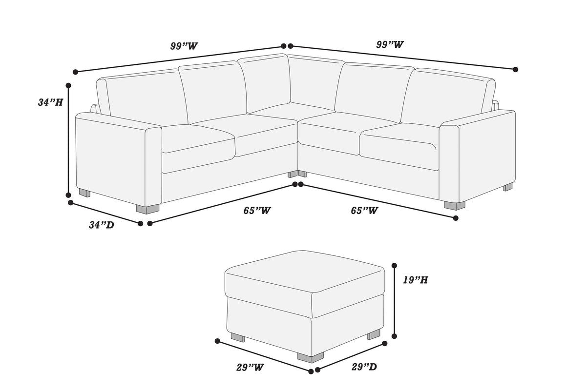 4-Piece Sectional Set – LAF Loveseat + RAF Loveseat + Corner Wedge + Cocktail Ottoman – Black (F8353)