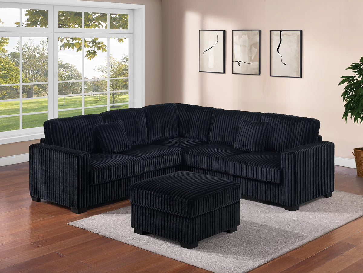 4-Piece Sectional Set – LAF Loveseat + RAF Loveseat + Corner Wedge + Cocktail Ottoman – Black (F8353)