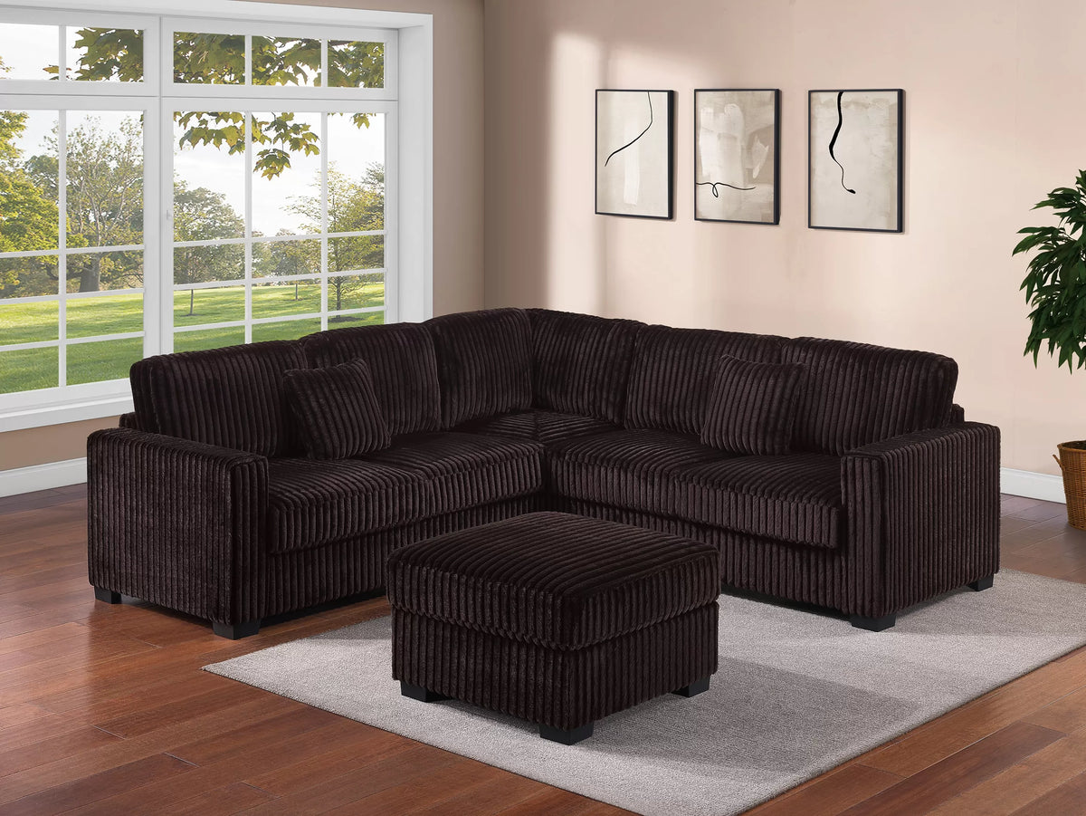 4-Piece Sectional Set – LAF Loveseat + RAF Loveseat + Corner Wedge + Cocktail Ottoman – Coffee (F8354)