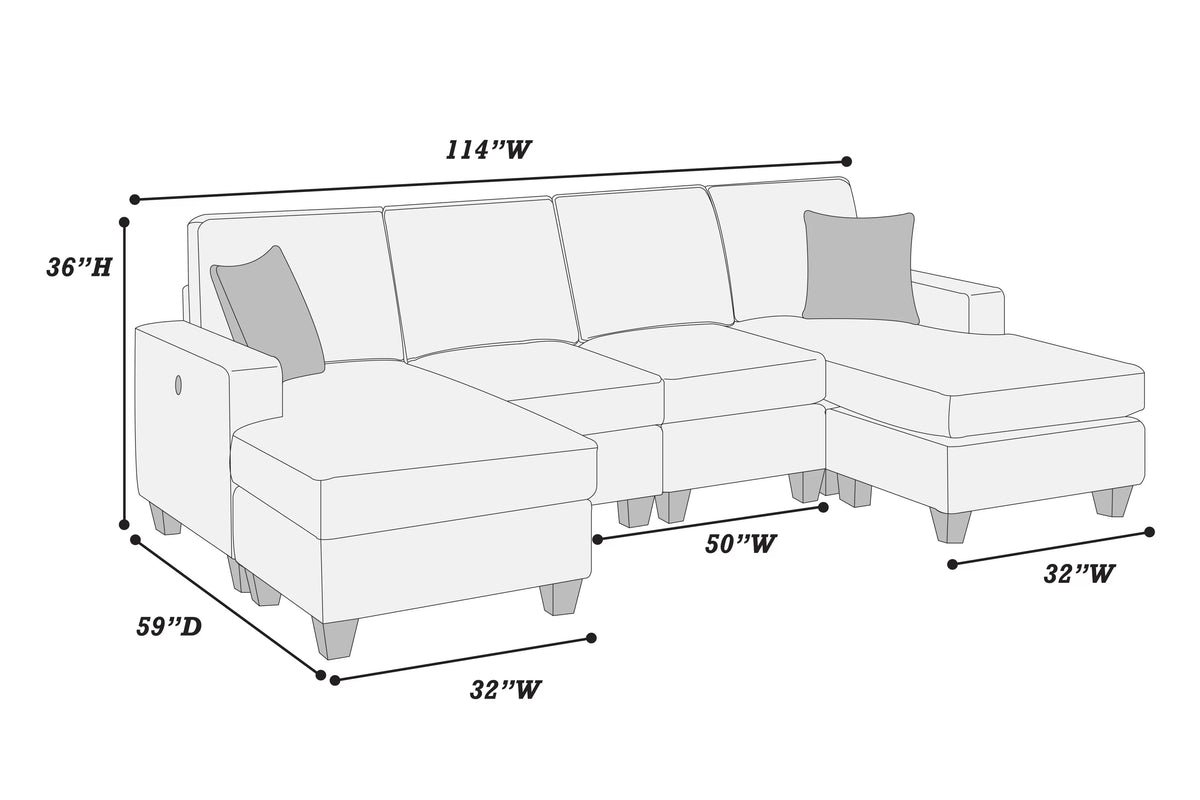 3-Piece Sectional Set – RAF Chaise + Armless Loveseat + LAF Chaise W/ USB Port (F8360)