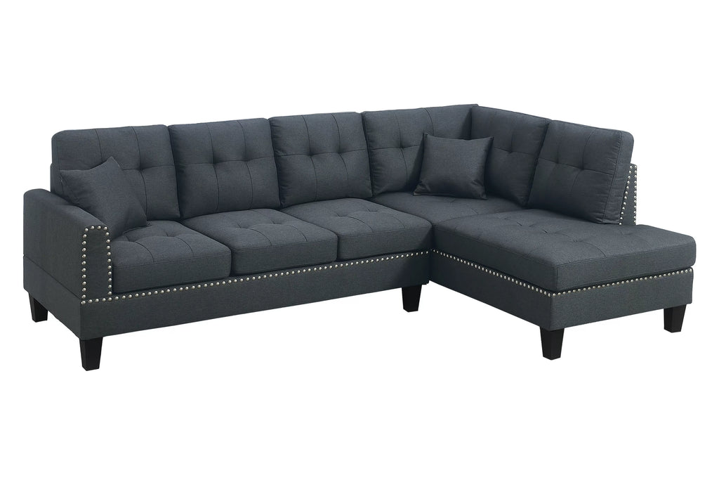 2-Piece Sectional Set – 2pc Sectional Sofa w/ 2 Accent Pillows – Charcoal (F8370)