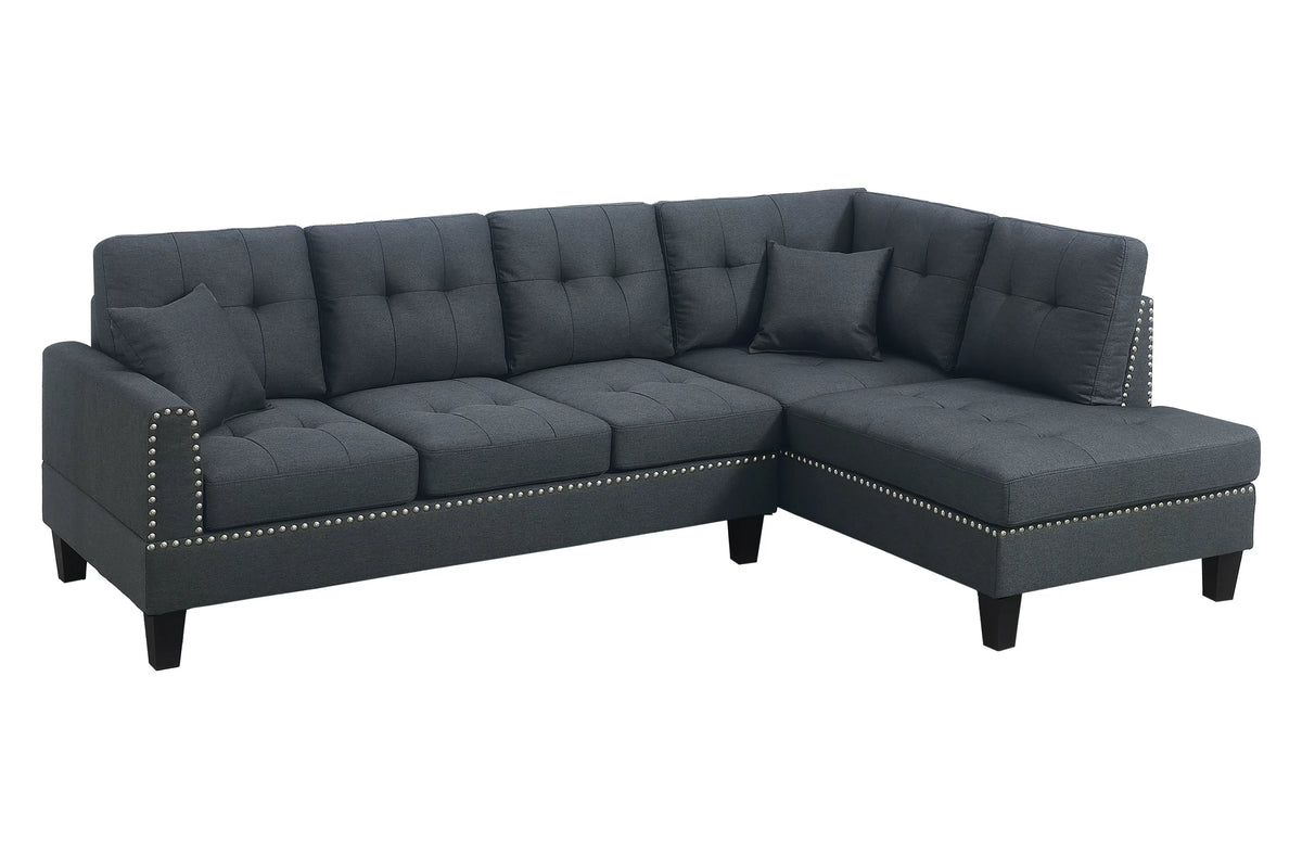 2-Piece Sectional Set – 2pc Sectional Sofa w/ 2 Accent Pillows – Charcoal (F8370)