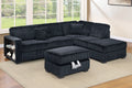 3-Piece Sectional Set – Reversible Chaise + Built-In Shelf + Storage Ottoman – Black (F8377)