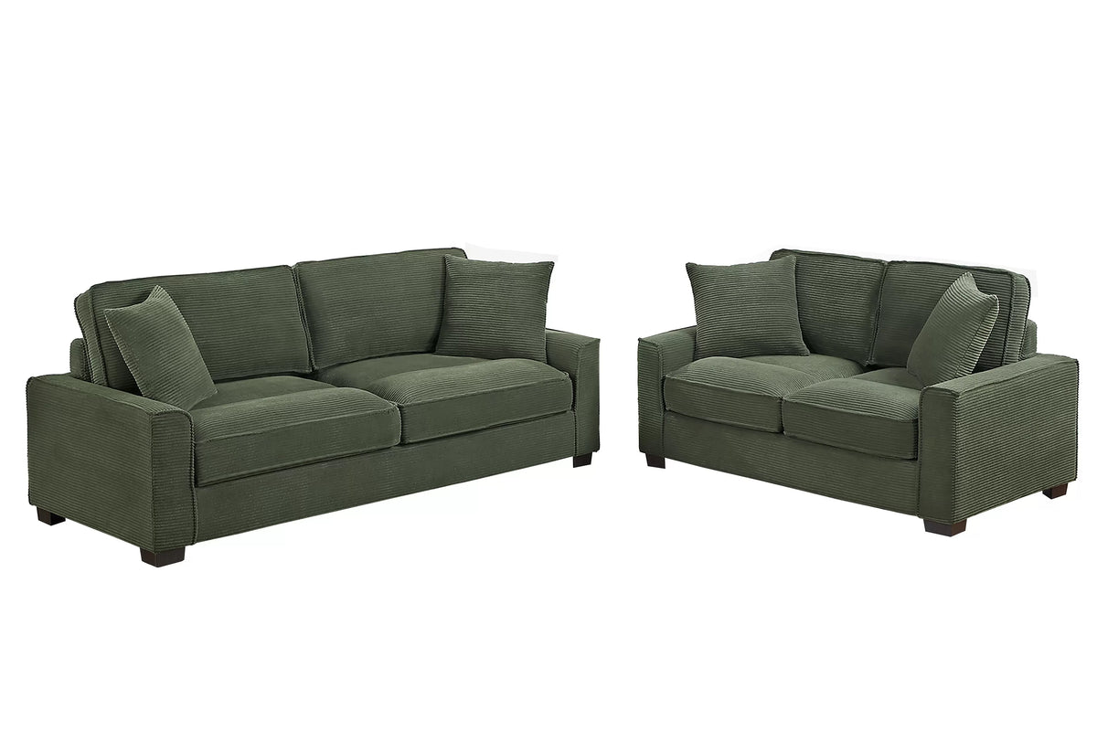 2-Piece Sofa Set – 2 Seat Sofa & Loveseat – Forest Green (F8393)