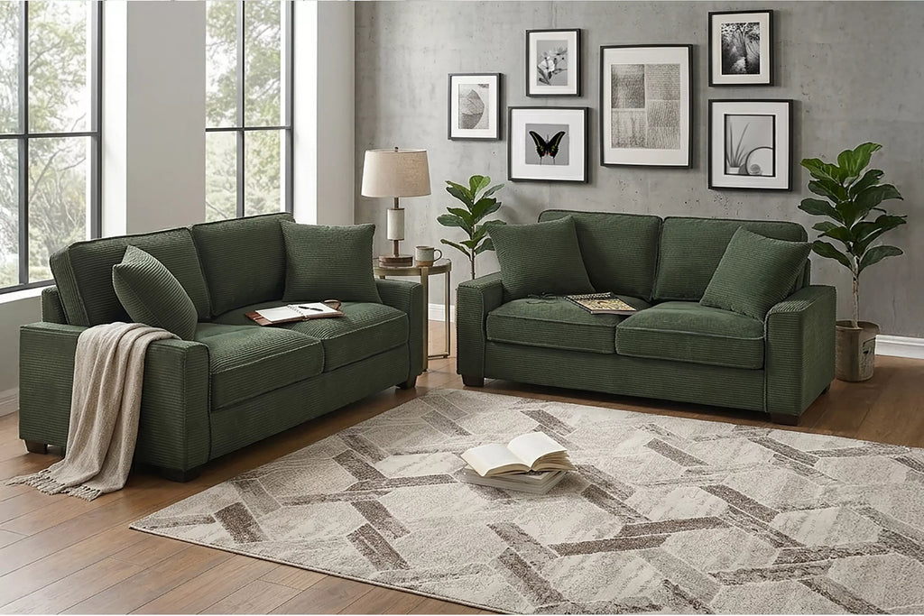 2-Piece Sofa Set – 2 Seat Sofa & Loveseat – Forest Green (F8393)