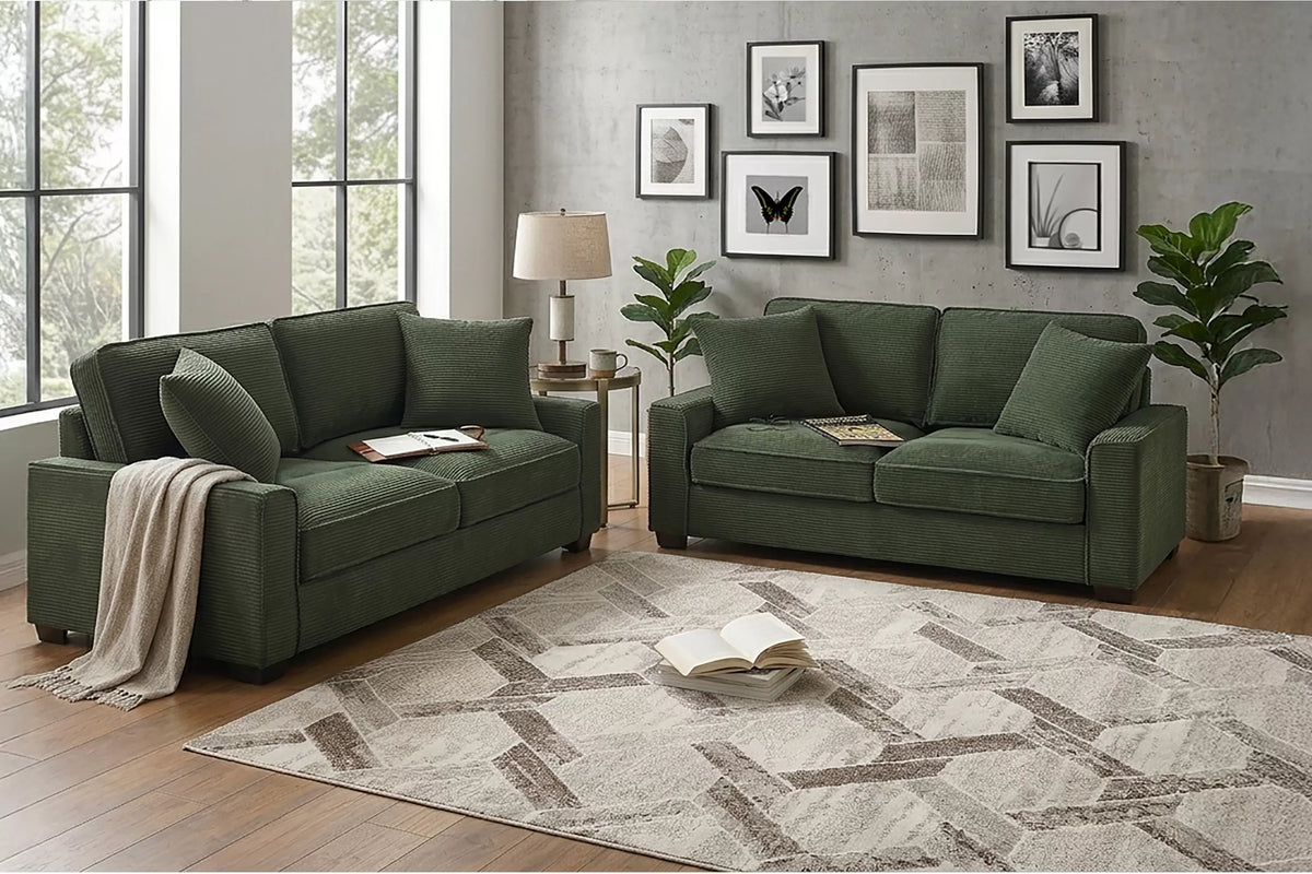 2-Piece Sofa Set – 2 Seat Sofa & Loveseat – Forest Green (F8393)