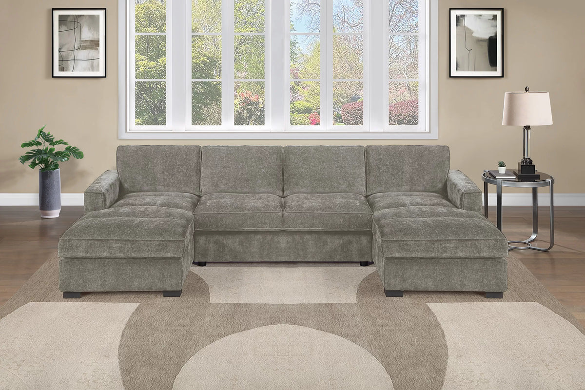 3-Piece Sectional Set – RAF/LAF Chaise + Armless Loveseat (Armless Chair x 2) – Light Brown (F8395)