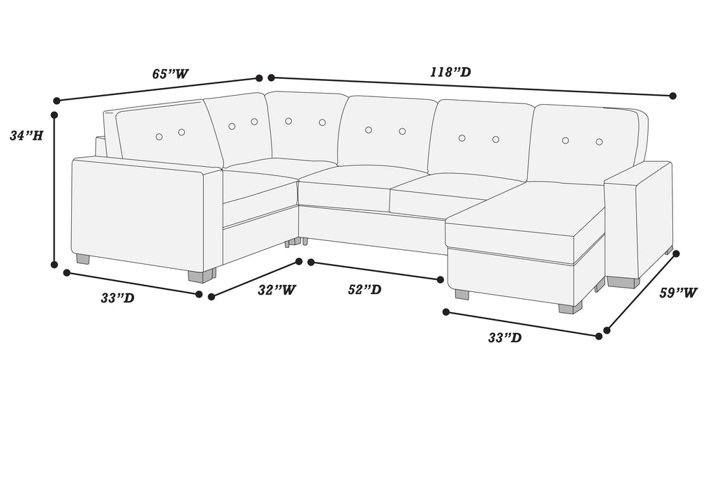 3-Piece Sectional Set – Reversible Chaise + Armless Loveseat + One-Arm Chair W/ Corner Wedge – Mocha (F8396)