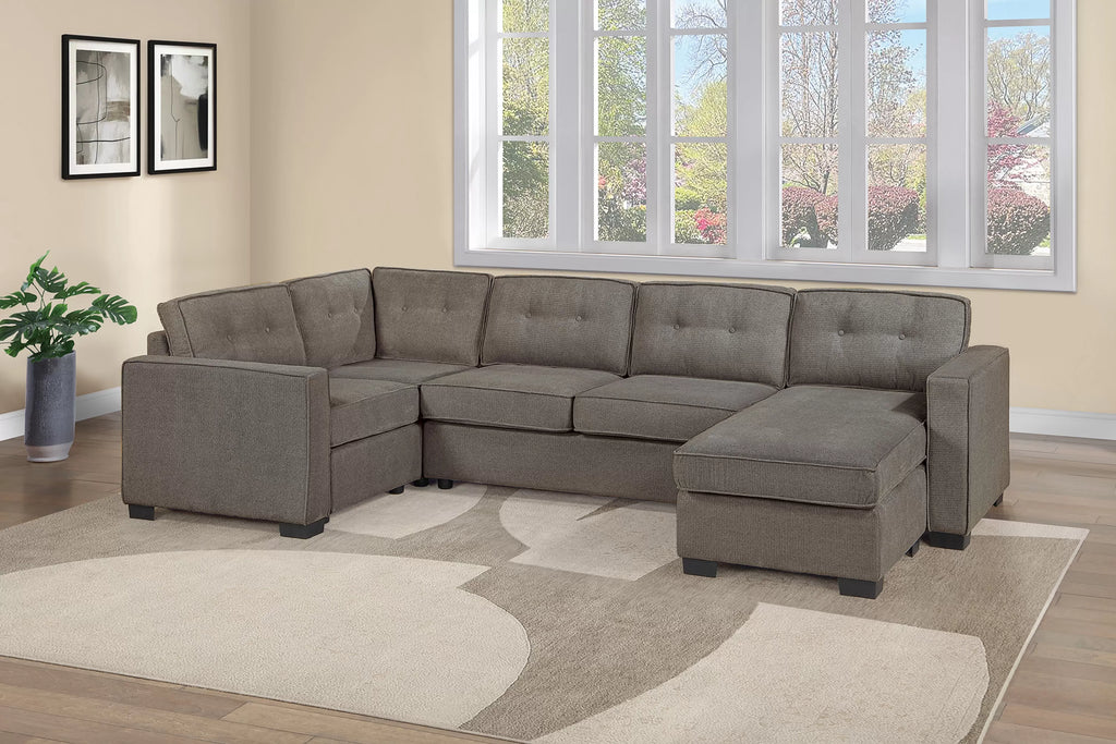 3-Piece Sectional Set – Reversible Chaise + Armless Loveseat + One-Arm Chair W/ Corner Wedge – Mocha (F8396)