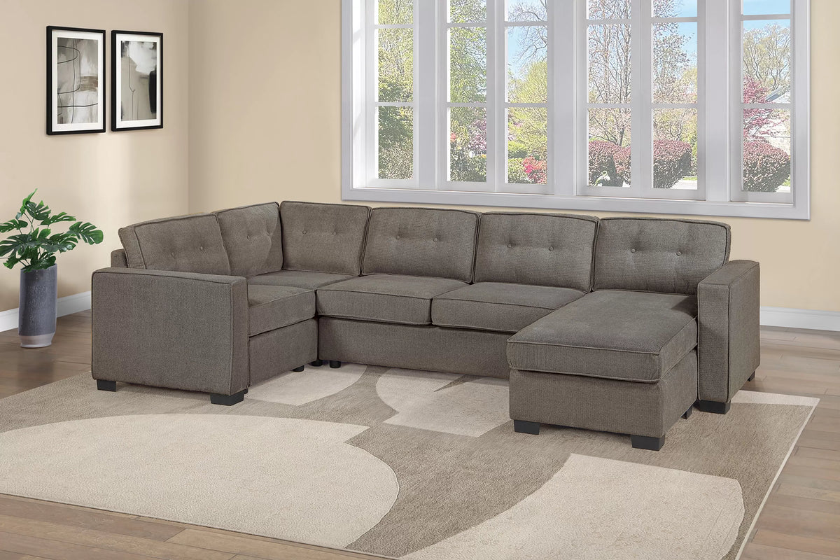 3-Piece Sectional Set – Reversible Chaise + Armless Loveseat + One-Arm Chair W/ Corner Wedge – Mocha (F8396)