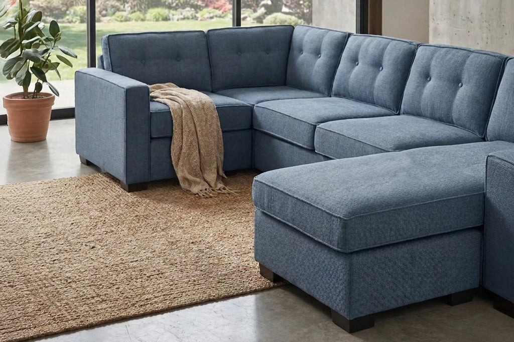 3-Piece Sectional Set – Reversible Chaise + Armless Loveseat + One-Arm Chair W/ Corner Wedge – Blue (F8397)