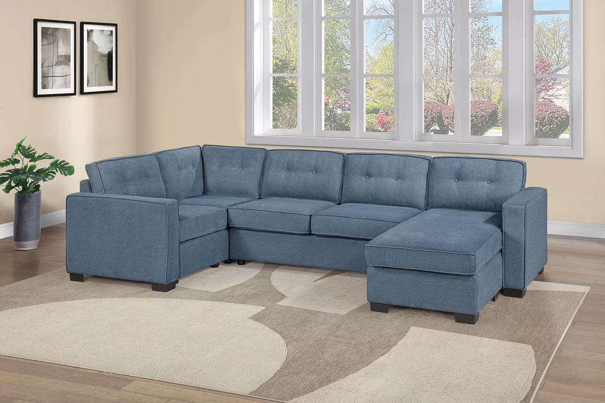 3-Piece Sectional Set – Reversible Chaise + Armless Loveseat + One-Arm Chair W/ Corner Wedge – Blue (F8397)