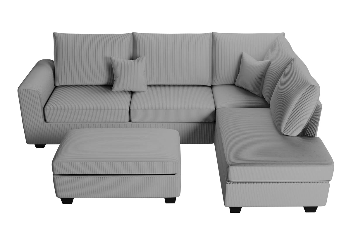 3-Piece Sectional Set – RAF Chaise + LAF Sofa W/ USB Port + Storage Ottoman – Fog (F8451)