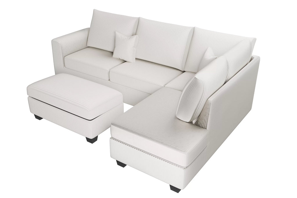 3-Piece Sectional Set – RAF Chaise + LAF Sofa W/ USB Port + Storage Ottoman – Ivory (F8452)