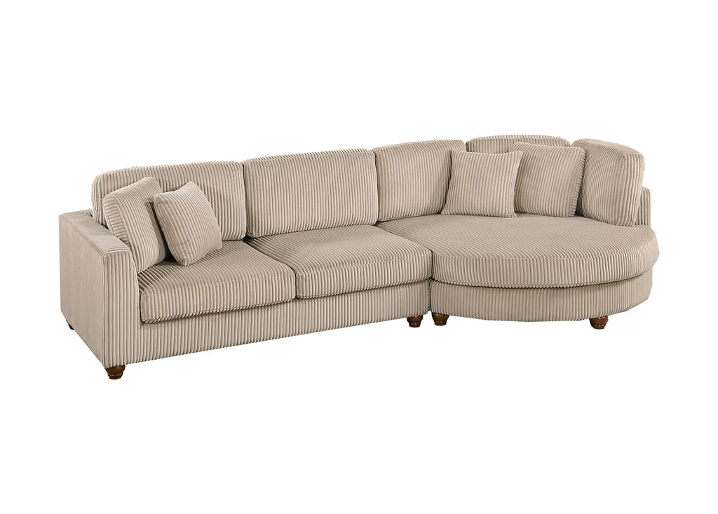 2-Piece Sectional Set XL – RAF Chaise + LAF Sofa + 4 Accent Pillows – Camel (F8458)