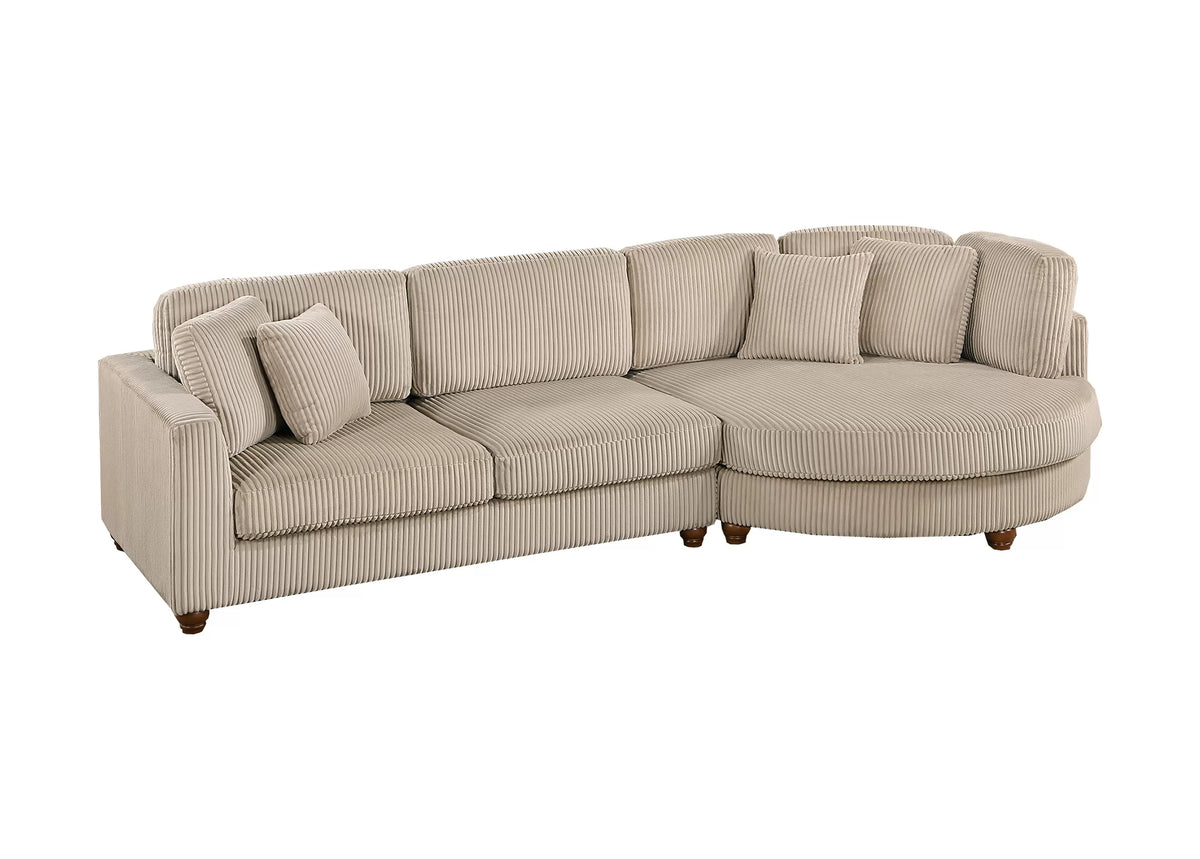 2-Piece Sectional Set XL – RAF Chaise + LAF Sofa + 4 Accent Pillows – Camel (F8458)