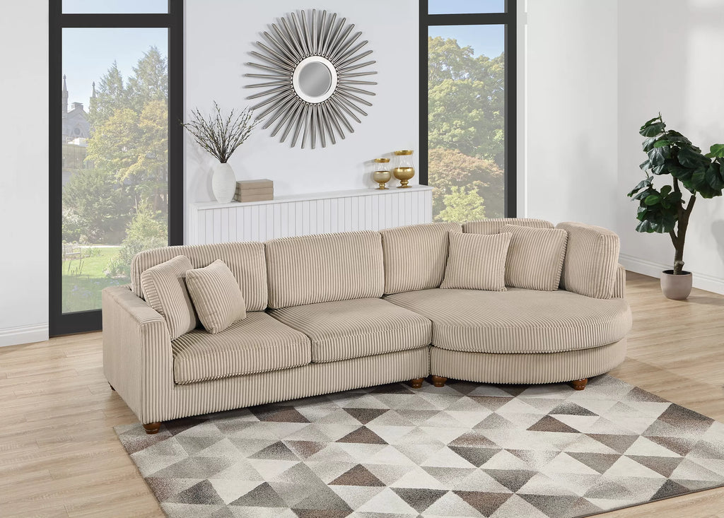 2-Piece Sectional Set XL – RAF Chaise + LAF Sofa + 4 Accent Pillows – Camel (F8458)