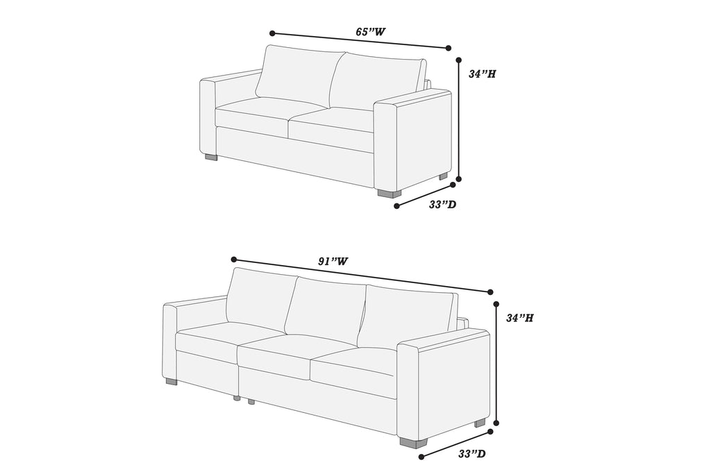 2-Piece Sofa Set – Sofa + Loveseat – Dark Gray (F8461)