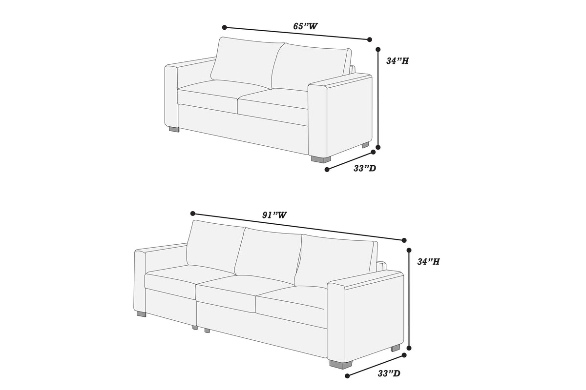 2-Piece Sofa Set – Sofa + Loveseat – Dark Gray (F8461)