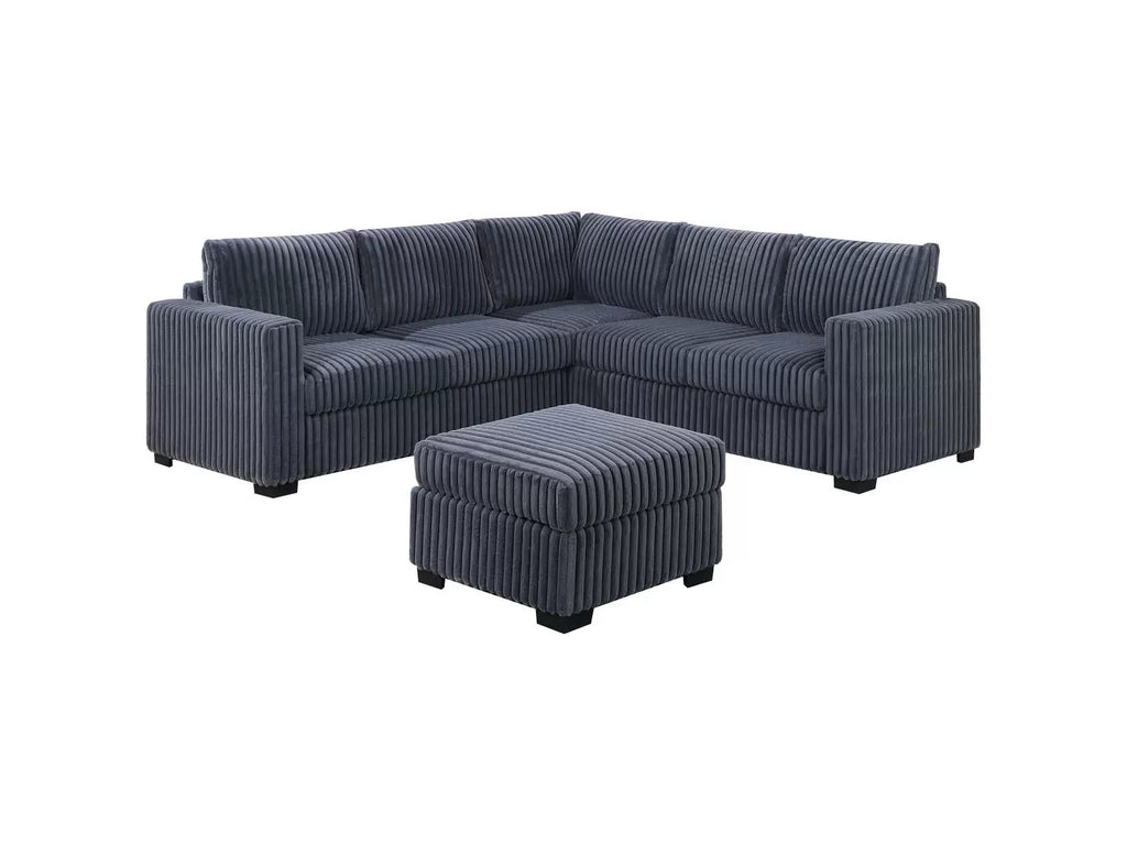 4-Piece Sectional Set W/ Ottoman – One-Arm Loveseat x 2 + Corner Wedge + Cocktail Ottoman – Dark Gray (F8463)