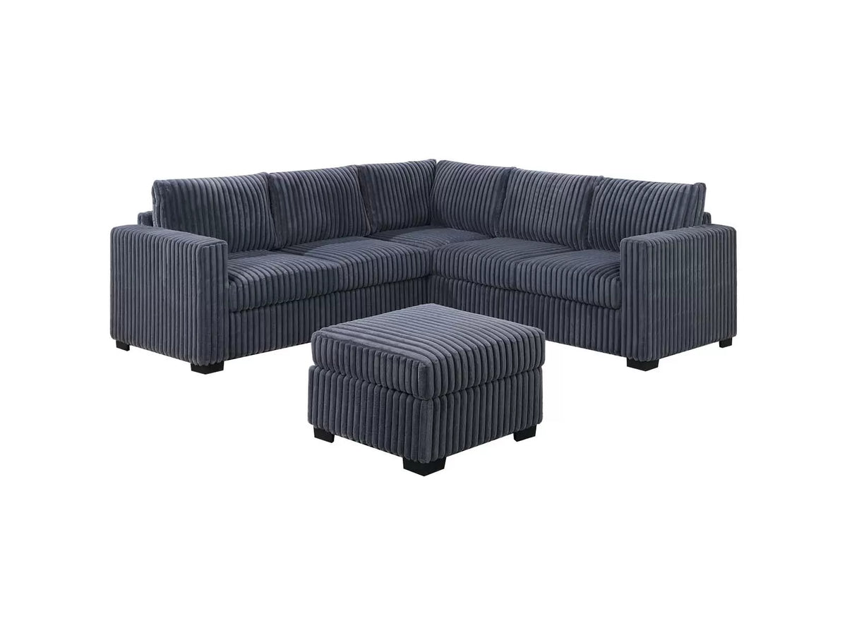 4-Piece Sectional Set W/ Ottoman – One-Arm Loveseat x 2 + Corner Wedge + Cocktail Ottoman – Dark Gray (F8463)
