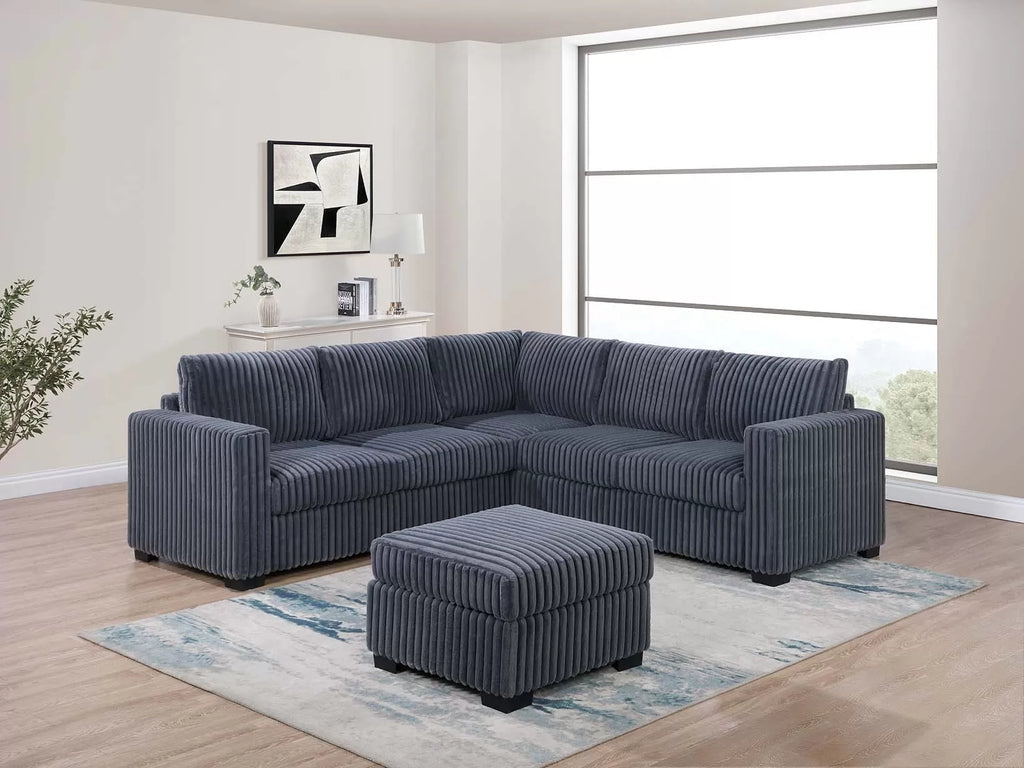 4-Piece Sectional Set W/ Ottoman – One-Arm Loveseat x 2 + Corner Wedge + Cocktail Ottoman – Dark Gray (F8463)