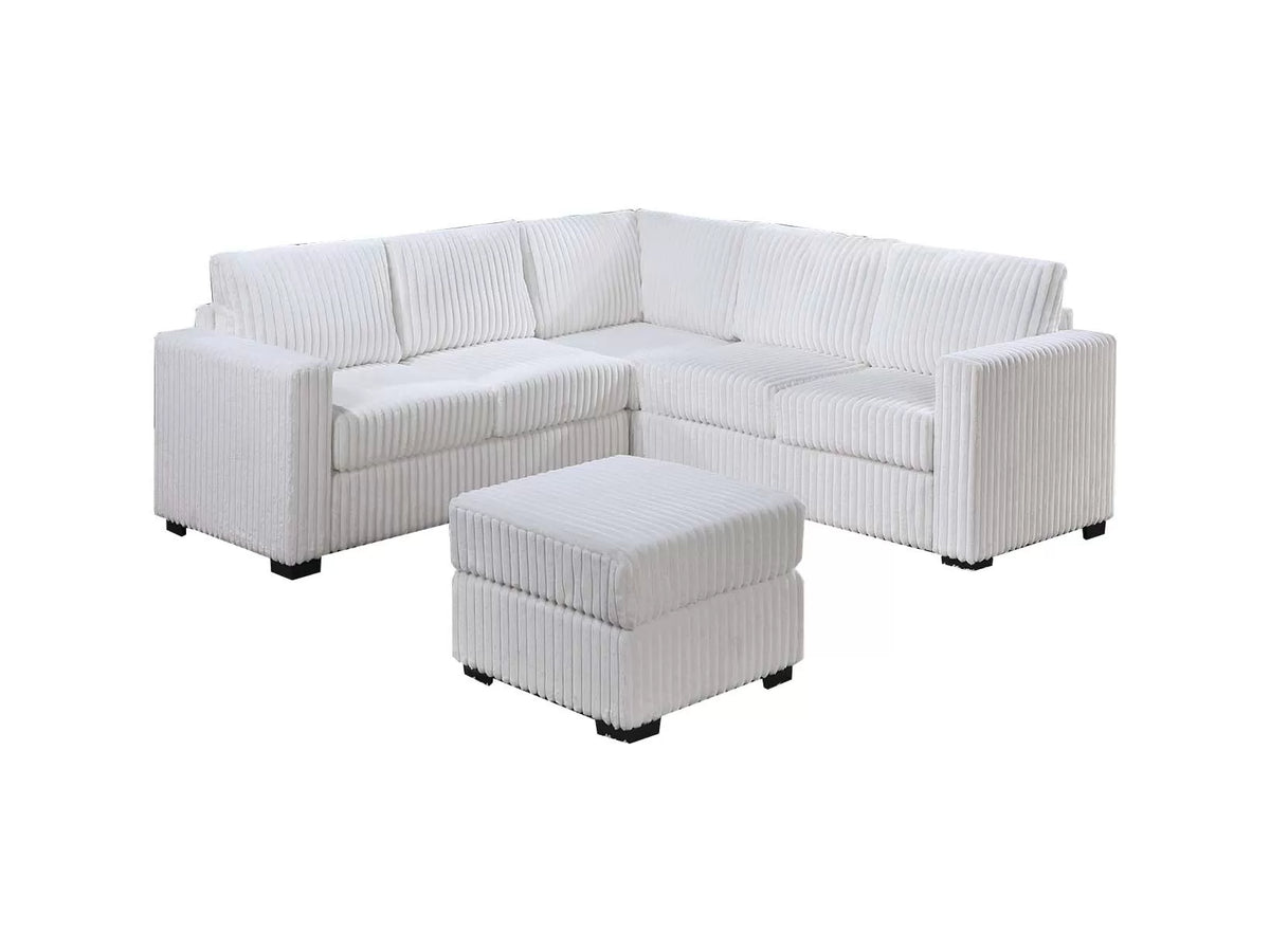 4-Piece Sectional Set W/ Ottoman – One-Arm Loveseat x 2 + Corner Wedge + Cocktail Ottoman – Milk (F8464)