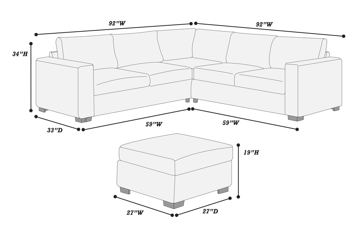 4-Piece Sectional Set W/ Ottoman – One-Arm Loveseat x 2 + Corner Wedge + Cocktail Ottoman – Milk (F8464)