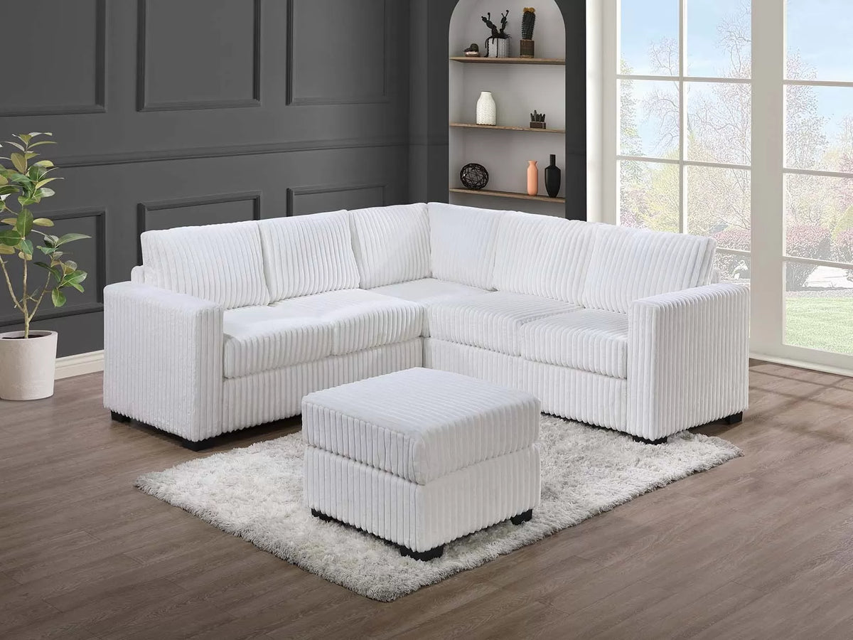 4-Piece Sectional Set W/ Ottoman – One-Arm Loveseat x 2 + Corner Wedge + Cocktail Ottoman – Milk (F8464)
