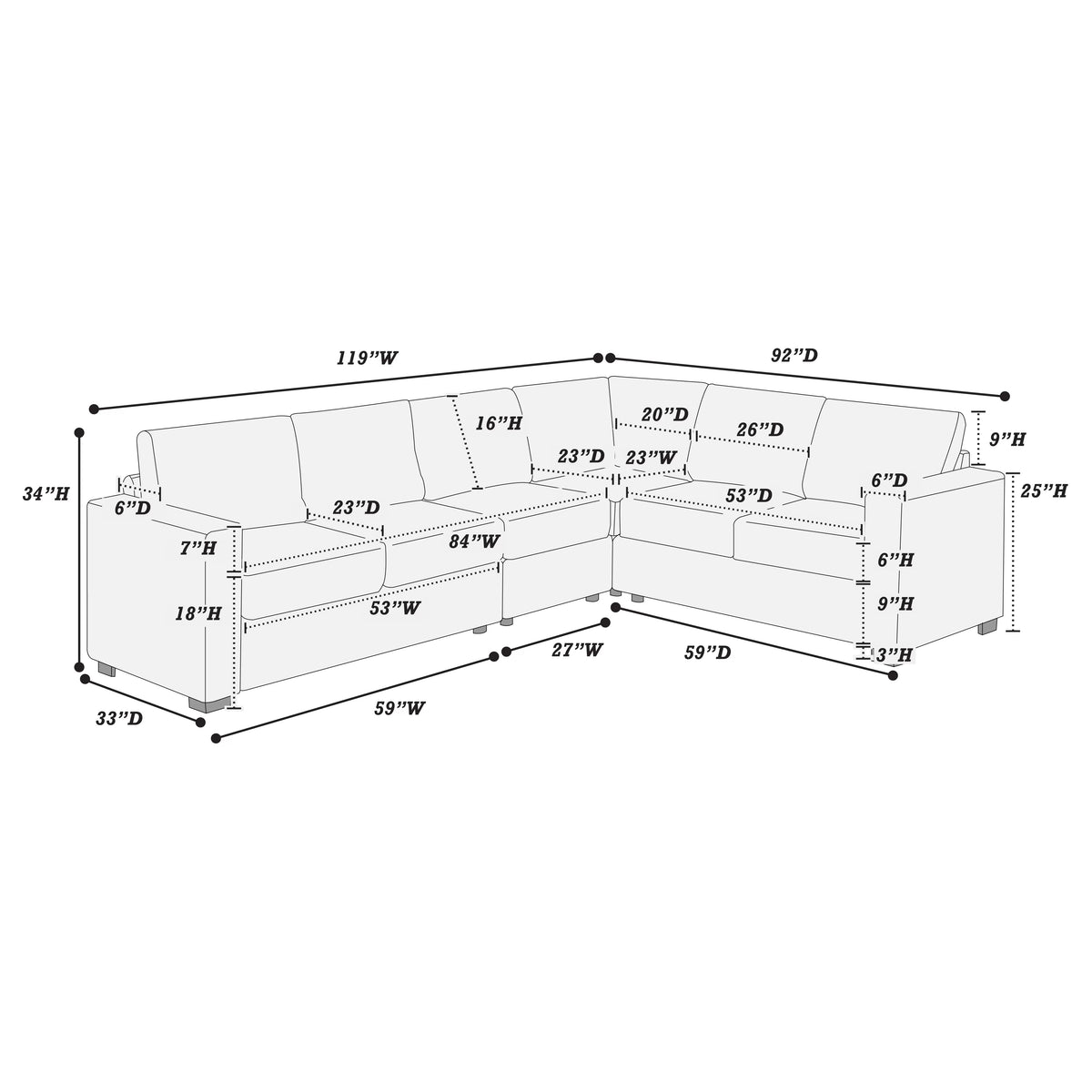 4-Piece Sectional Set – One-Arm Loveseat x 2 + Corner Wedge + Armless Chair – Milk (F8466)