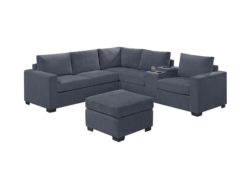 4-Piece Sectional Set W/ Ottoman – Dark Gray (F8467)