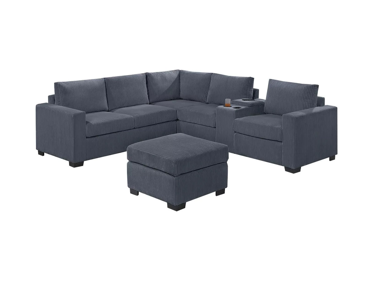 4-Piece Sectional Set W/ Ottoman – Dark Gray (F8467)