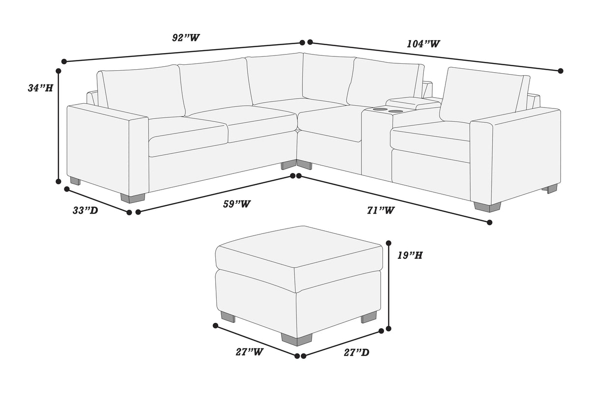 4-Piece Sectional Set W/ Ottoman – Dark Gray (F8467)