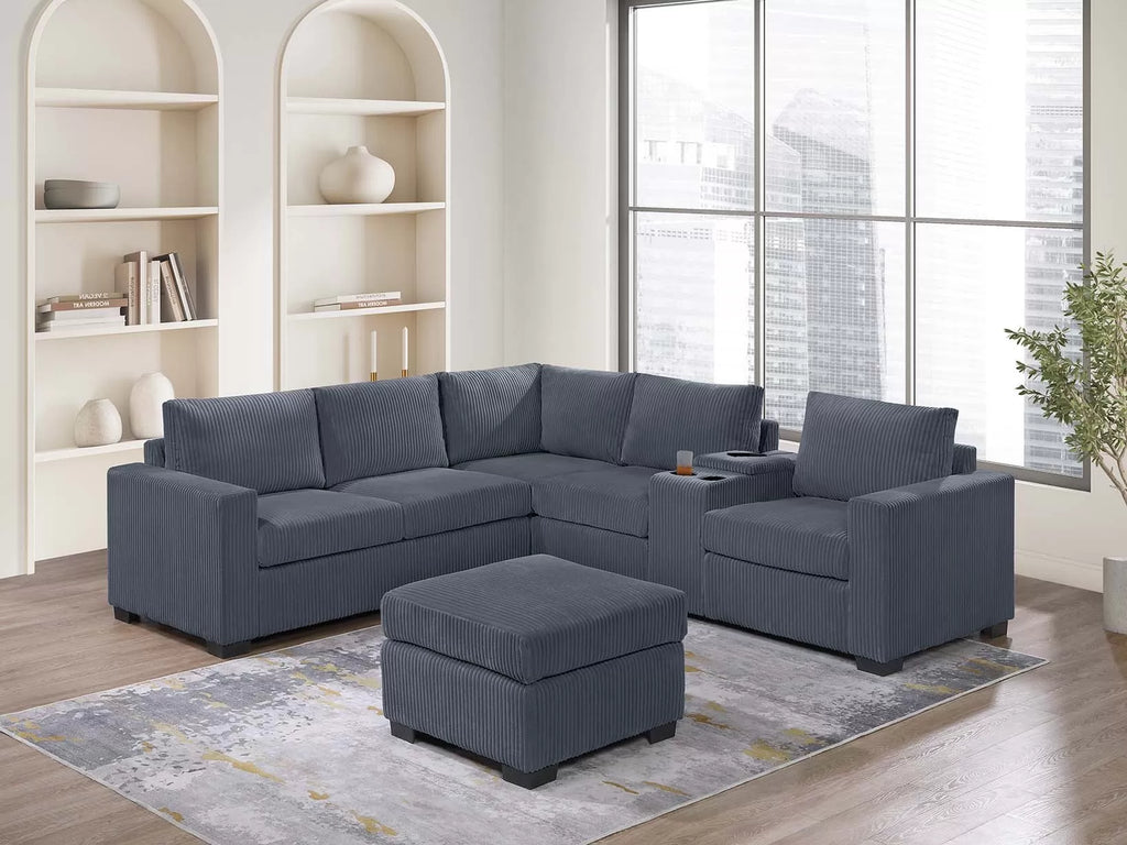4-Piece Sectional Set W/ Ottoman – Dark Gray (F8467)