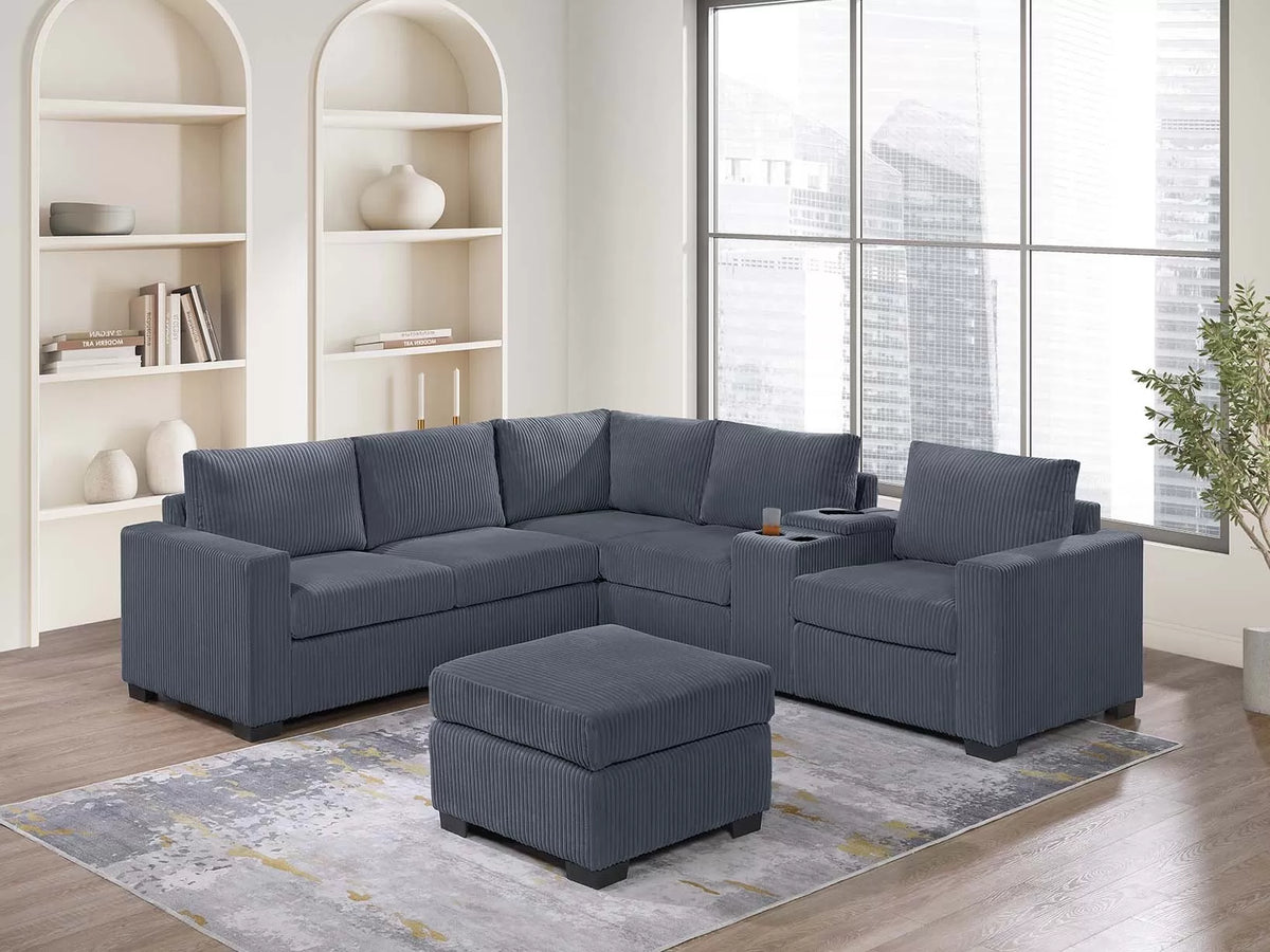 4-Piece Sectional Set W/ Ottoman – Dark Gray (F8467)