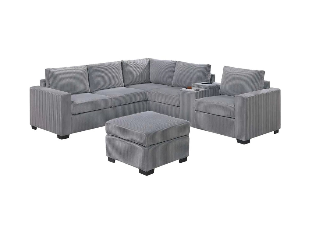 4-Piece Sectional Set W/ Ottoman – Light Gray (F8468)