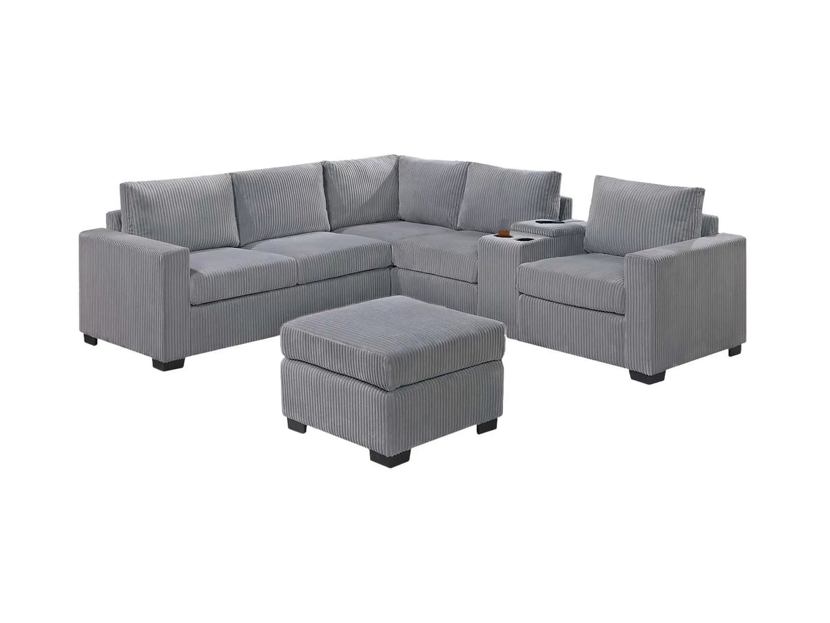 4-Piece Sectional Set W/ Ottoman – Light Gray (F8468)