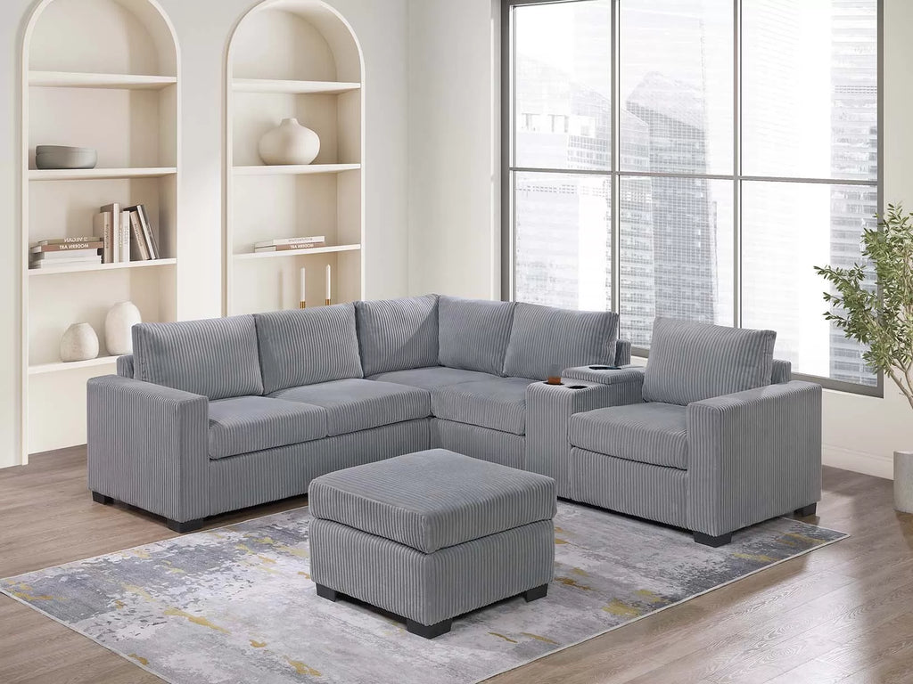4-Piece Sectional Set W/ Ottoman – Light Gray (F8468)