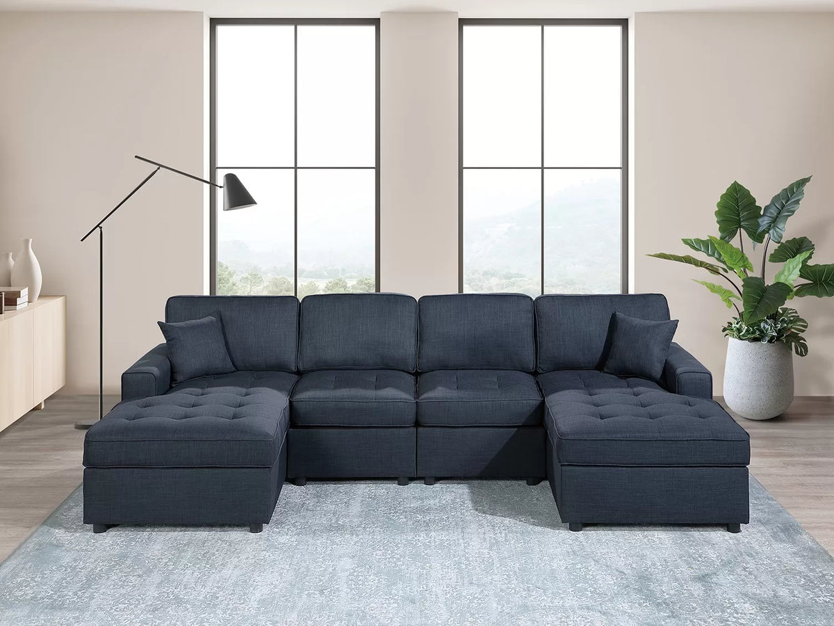 3-Piece Sectional Set – RAF/LAF Chaise + Armless Loveseat (Armless Chair x 2) – Dark Blue (F8476)