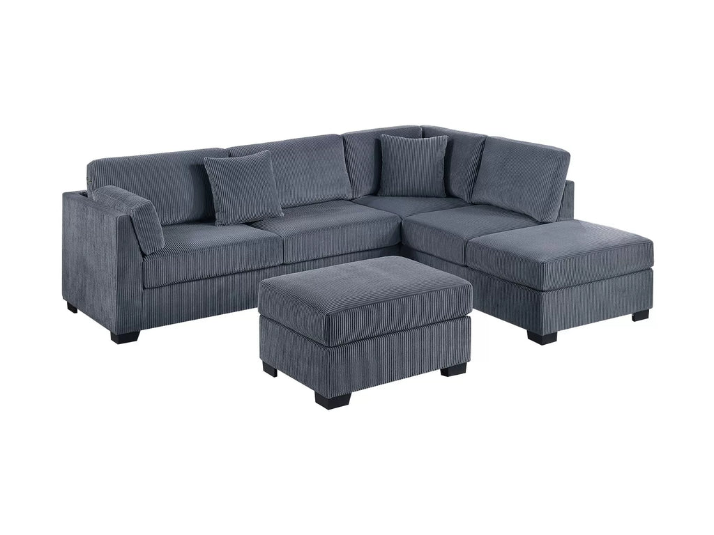 3-Piece Reversible Sectional Set W/ Ottoman – Reversible Chaise + Sofa + Cocktail Ottoman – Dark Gray (F8477)