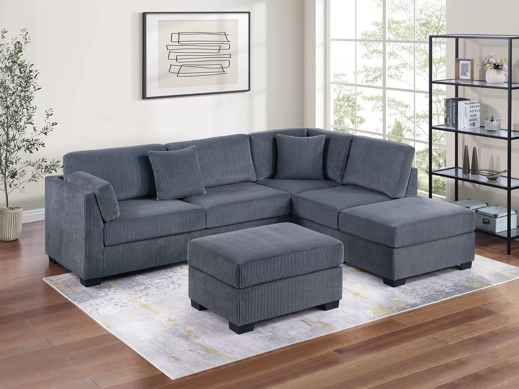 3-Piece Reversible Sectional Set W/ Ottoman – Reversible Chaise + Sofa + Cocktail Ottoman – Dark Gray (F8477)