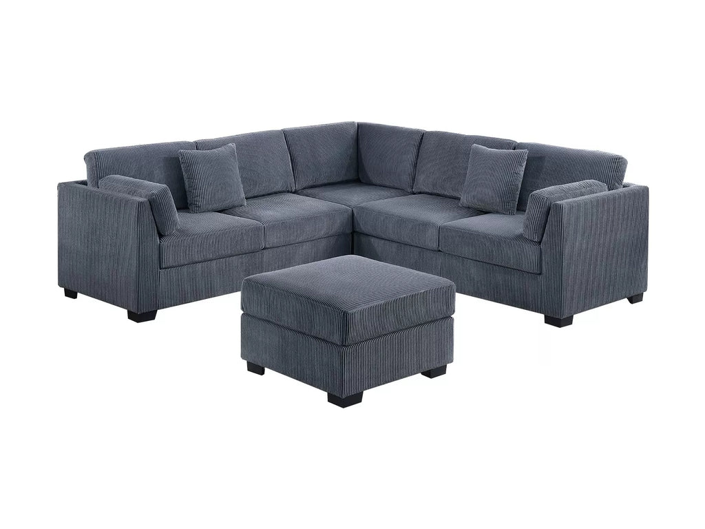 4-Piece Sectional Set W/ Ottoman – RAF/LAF One-Arm Loveseat + Corner Wedge + Cocktail Ottoman – Dark Gray (F8479)