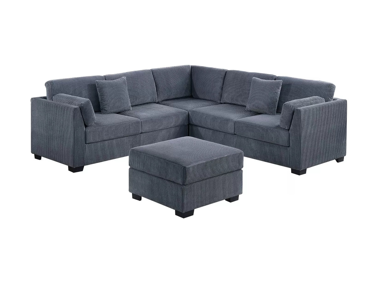 4-Piece Sectional Set W/ Ottoman – RAF/LAF One-Arm Loveseat + Corner Wedge + Cocktail Ottoman – Dark Gray (F8479)