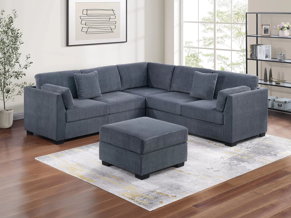 4-Piece Sectional Set W/ Ottoman – RAF/LAF One-Arm Loveseat + Corner Wedge + Cocktail Ottoman – Dark Gray (F8479)